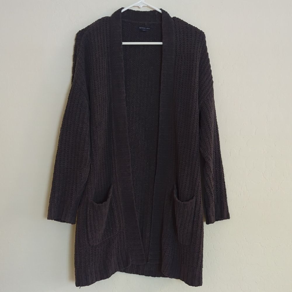 American Eagle Oversized Long Cozy Grey Open-Front Cardigan - Size S